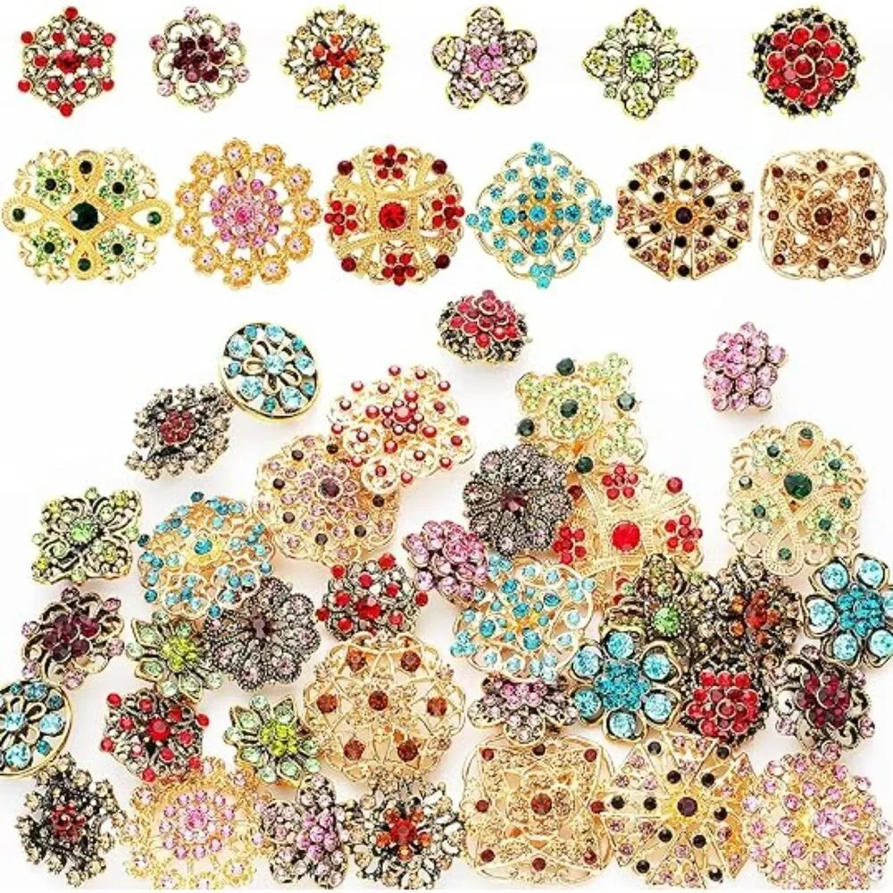 Women's Vintage 36 Pieces Crystal Brooches and Pins Costume Jewellry Retro